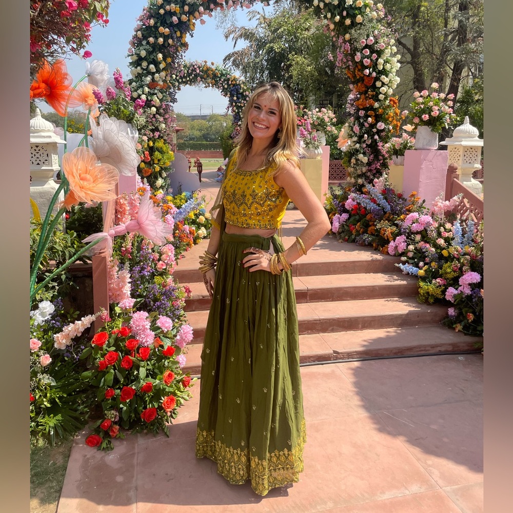 Saree green and yellow Indian dress
